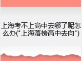上海考不上高中去哪了呢怎么办("上海落榜高中去向")