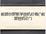 前郭尔罗斯学挖机价格("前郭挖机价")