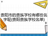 贵阳市的贵族学校有哪些名字呢(贵阳贵族学校名单)