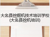 大名县挖掘机技术培训学校(大名县挖机培训)