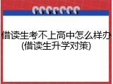 借读生考不上高中怎么样办(借读生升学对策)