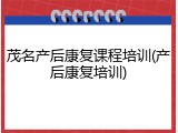 茂名产后康复课程培训(产后康复培训)