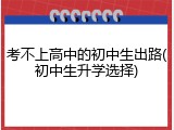 考不上高中的初中生出路(初中生升学选择)