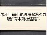 考不上高中也很遗憾怎么办呢("高中落榜遗憾")