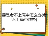 要是考不上高中怎么办(考不上高中咋办)