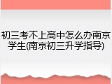 初三考不上高中怎么办南京学生(南京初三升学指导)