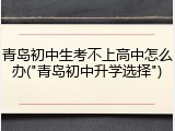 青岛初中生考不上高中怎么办("青岛初中升学选择")