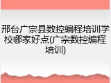 邢台广宗县数控编程培训学校哪家好点(广宗数控编程培训)