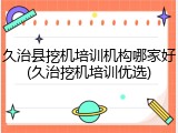 久治县挖机培训机构哪家好(久治挖机培训优选)