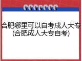 合肥哪里可以自考成人大专(合肥成人大专自考)