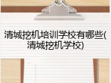 清城挖机培训学校有哪些(清城挖机学校)