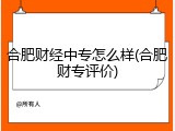 合肥财经中专怎么样(合肥财专评价)