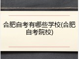 合肥自考有哪些学校(合肥自考院校)