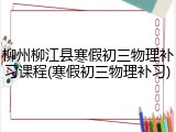 柳州柳江县寒假初三物理补习课程(寒假初三物理补习)