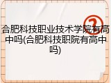 合肥科技职业技术学院有高中吗(合肥科技职院有高中吗)