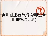 合川哪里有单招培训班(合川单招培训班)