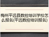 梅州平远县数控培训学校怎么报名(平远数控培训报名)