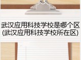 武汉应用科技学校是哪个区(武汉应用科技学校所在区)