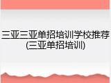 三亚三亚单招培训学校推荐(三亚单招培训)