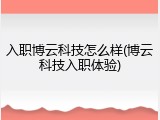 入职博云科技怎么样(博云科技入职体验)