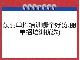 东丽单招培训哪个好(东丽单招培训优选)