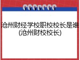 沧州财经学校职校校长是谁(沧州财校校长)