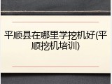 平顺县在哪里学挖机好(平顺挖机培训)