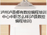 泸州泸县哪有数控编程培训中心中职怎么样(泸县数控编程培训)