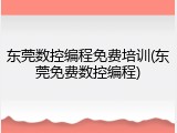东莞数控编程免费培训(东莞免费数控编程)