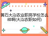 黄石大冶农业职高学校怎么样啊(大冶农职如何)