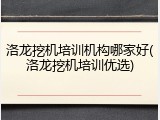 洛龙挖机培训机构哪家好(洛龙挖机培训优选)