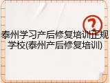 泰州学习产后修复培训正规学校(泰州产后修复培训)