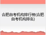 合肥自考机构排行榜(合肥自考机构排名)