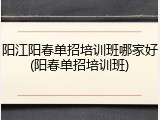 阳江阳春单招培训班哪家好(阳春单招培训班)