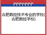 合肥数控技术专业的学校(合肥数控学校)