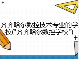 齐齐哈尔数控技术专业的学校("齐齐哈尔数控学校")
