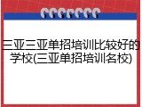三亚三亚单招培训比较好的学校(三亚单招培训名校)