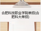 合肥科技职业学院单招(合肥科大单招)