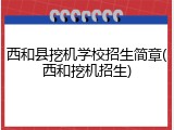 西和县挖机学校招生简章(西和挖机招生)