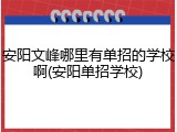 安阳文峰哪里有单招的学校啊(安阳单招学校)