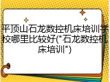 平顶山石龙数控机床培训学校哪里比较好("石龙数控机床培训")