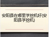安阳县在哪里学挖机好(安阳县学挖机)