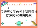 汉语言文学自考本科网课推荐(自考汉语言网课)