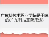 广东科技术职业学院是干嘛的(广东科技职院用途)