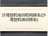 沙湾挖机培训机构排名(沙湾挖机培训排名)
