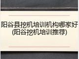 阳谷县挖机培训机构哪家好(阳谷挖机培训推荐)
