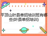 平顶山叶县单招培训班有哪些(叶县单招培训)