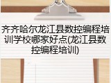 齐齐哈尔龙江县数控编程培训学校哪家好点(龙江县数控编程培训)