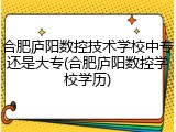 合肥庐阳数控技术学校中专还是大专(合肥庐阳数控学校学历)