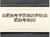 合肥自考学历培训学校(合肥自考培训)